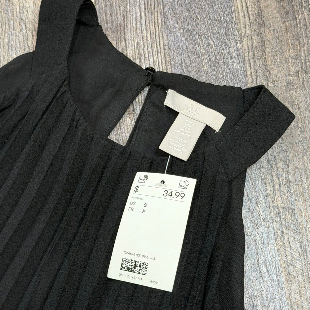 H&M Pleated Halter Dress Women Small Black Chiffon Sleeveless - Picture 3 of 9